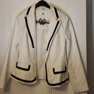 Talbots white cream navy stripe blazer